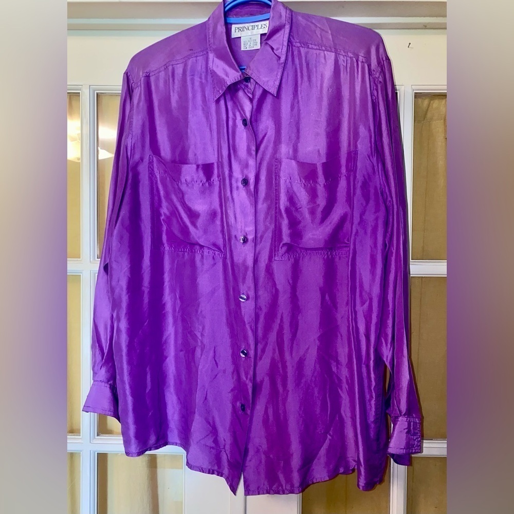 Purple Button Down Shirt. 100% Silk